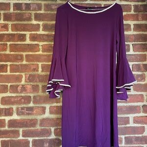 EUC MSK Plum Embellished Bell Sleeve Evening Formal Flare Straight Dress S